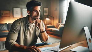 Homem pesquisando em computador