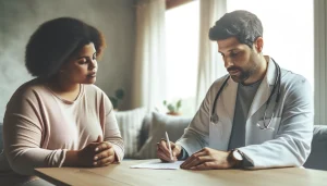 Mulher ao lado do médico conversando sobre: plano de saúde cobre Ozempic?